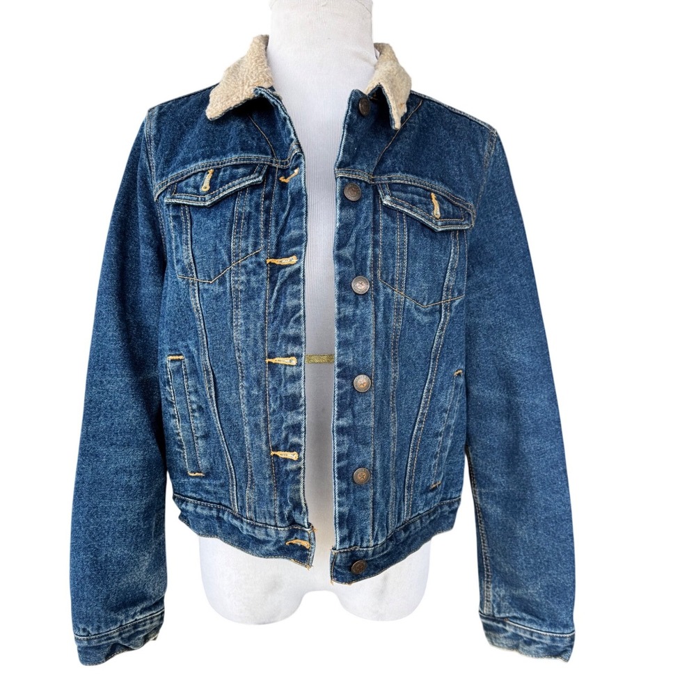 Schmidt Workwear Denim Jacket Women Large Blue Sherpa‎ Lined Trucker 19 R778 1N
